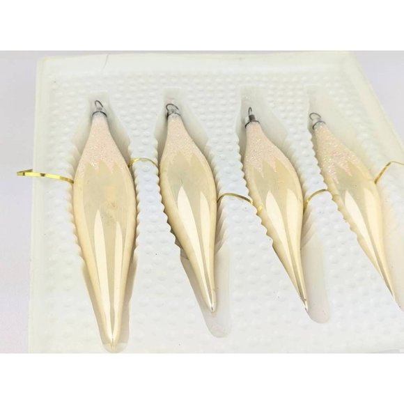 Set of 4 Glass Icicle Ornaments Gold Blush Glitter Gold Vintage 1980s Holiday - Picture 4 of 6